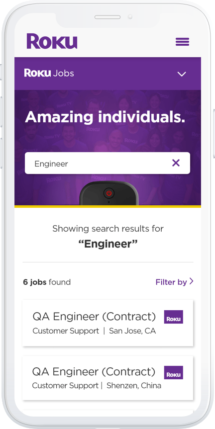 Roku jobs Portal Redesign for mobile devices